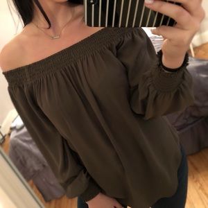 EXPRESS Olive Green // Off the Shoulder Top